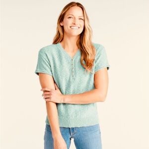 Women's L.L.Bean Midweight Cotton SlubHenley Sweater Light Green Size XS LL Bean